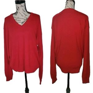 Vintage 80's Jantzen V-Neck Pullover Knit Sweater Red Grandpa Mr Rogers Corpcore